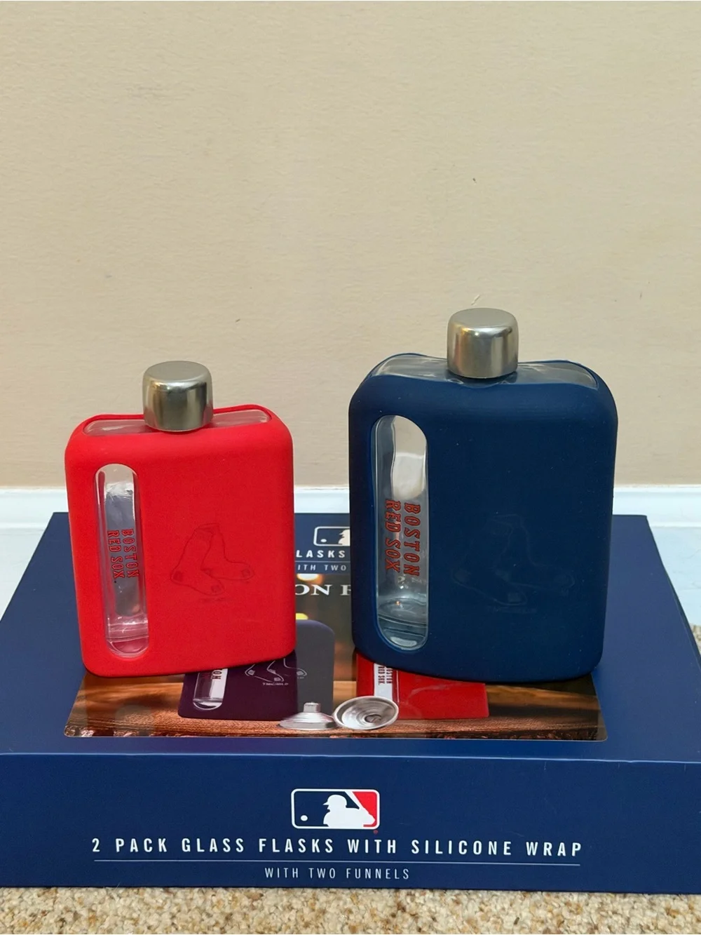 MLB Boston Red Sox Red and Navy Silicone-Wrap Glass Flasks - 2 Pack